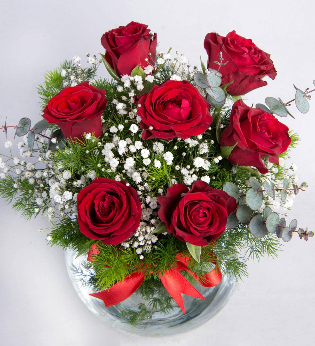 Akvaryum Vazoda 7 Kırmızı Gül