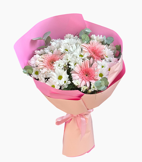 Pembe Zarafet Gerbera ve Papatya Buketi