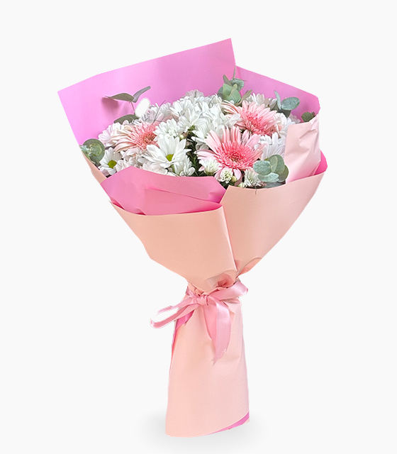 Pembe Zarafet Gerbera ve Papatya Buketi