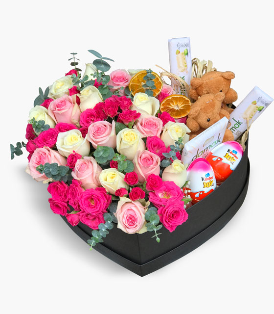 Kalp Kutuda Deluxe Gül ve Hediye Seti