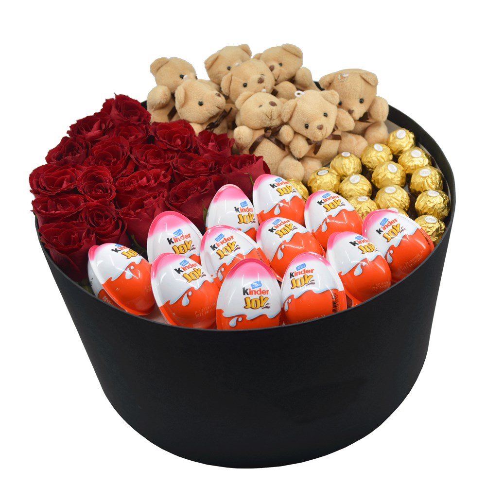 Lüks Kutuda Gül, Ayıcık & Çikolata Seti – Aşkın En Tatlı Sunumu