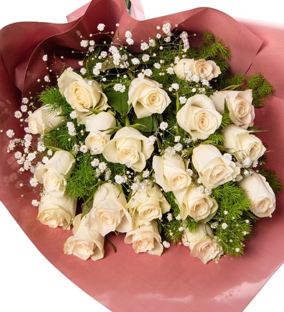 20 Adet Beyaz Gül Buketi – Zarafet ve Saf Sevginin Sembolü