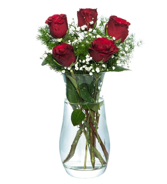 Cam Vazoda 5 Kırmızı Gül – Aşkın En Temiz Dili