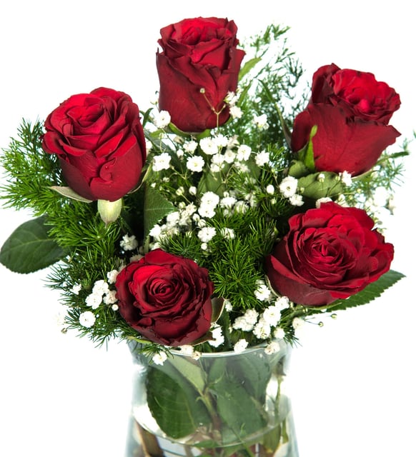 Cam Vazoda 5 Kırmızı Gül – Aşkın En Temiz Dili
